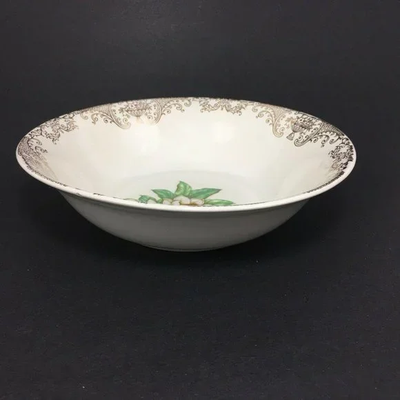 Stetson Serving Bowl Camille Pattern White Flower Gold Filigree 22 KT Gold VTG - Picture 5 of 8